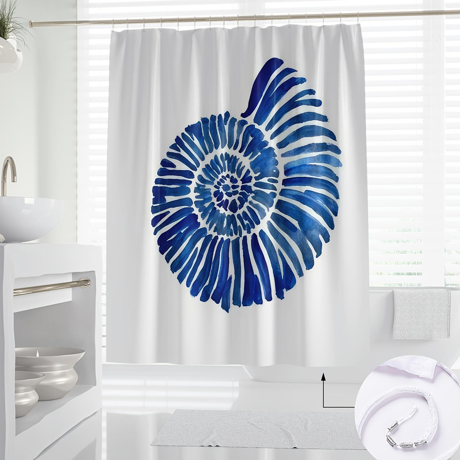 

Modern Nordic Minimalist Bath Curtain - Hand-Drawn Blue Seashell Design, Contemporary Bathroom Decor W60H190(CM)-1 Pcs
