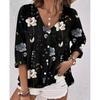 Fashion Women's Spring and Autumn Shirt Long-sleeved V-neck Loose Casual Printed Cardigan Long-sleeved Top