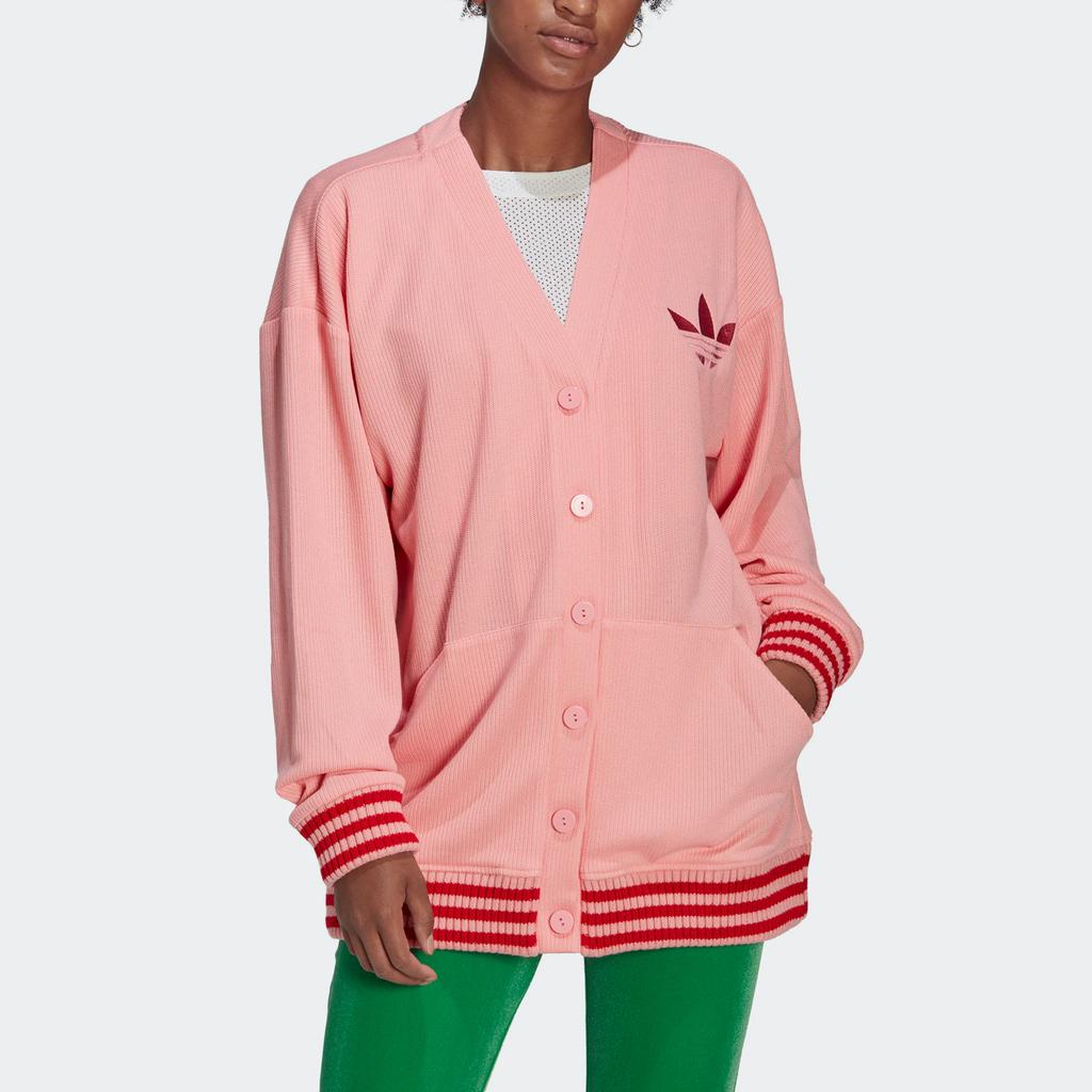 Adidas Originals Logo Print Single-Breasted Long Sleeve Knit Top Women Tops Pink IB2037