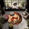 Cat with Leaf Scarf,Round Area Rug,Carpet Rug for Living Room Bedroom Sofa Playroom Decor,Non-slip Floor Mat