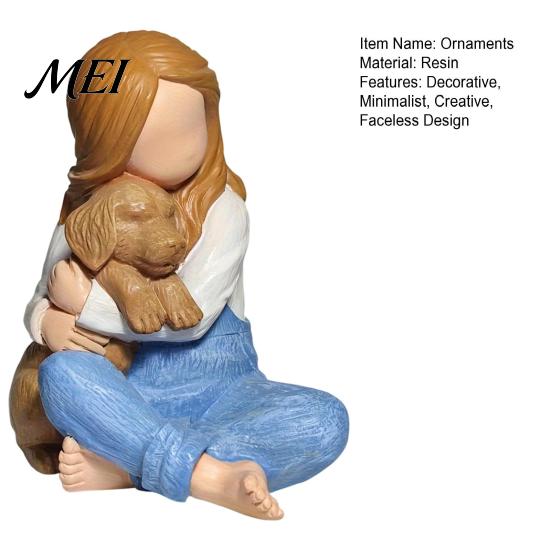 Collectibles for Dog Lovers Faceless Girl Hugging Puppy Figurine, Miniature Resin Statue, Cute Desktop Sculpture Ornament Thoughtful Gifts Pet