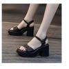 Fashion Ladies Shoes on Sale 2024 New One-word Buckle Women's Sandals Summer Open Toe Mid Heel Water Proof Concise Daily Sandals Women