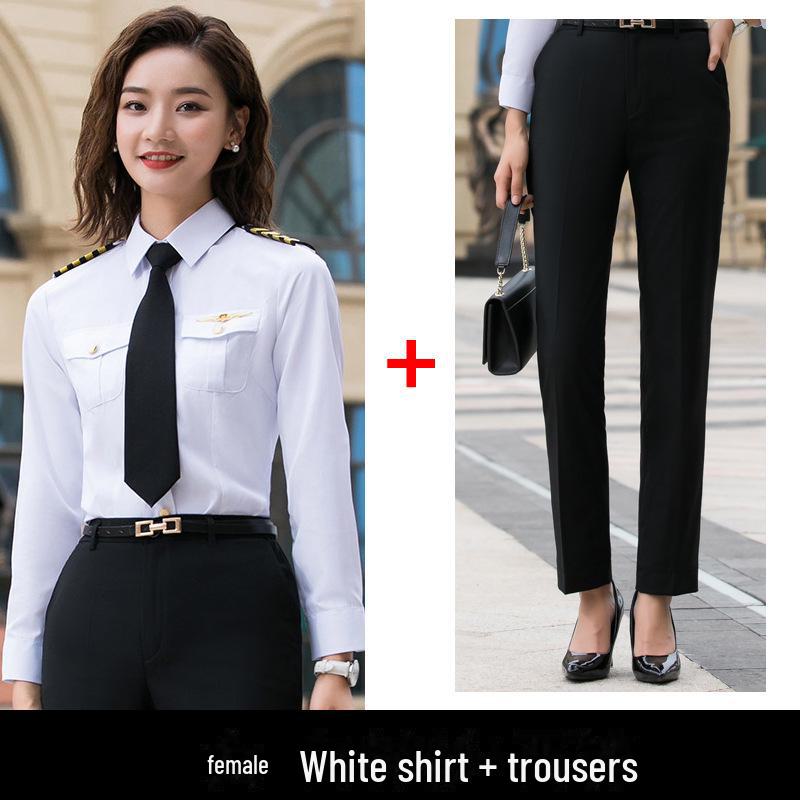 Navy Pilot Long-Sleeved Shirt: Unisex Flight Attendant & Captain Professional Attire