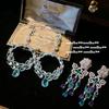 Vintage-Inspired Fog Blue Zircon Hoop Earrings With Floral Wreath Design 18K Gold Plated Geometric Statement Jewelry Women