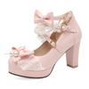 Original Lolita beaded buckle with women's single shoes fashion thick heel light mouth lace bow sweet princess high heels