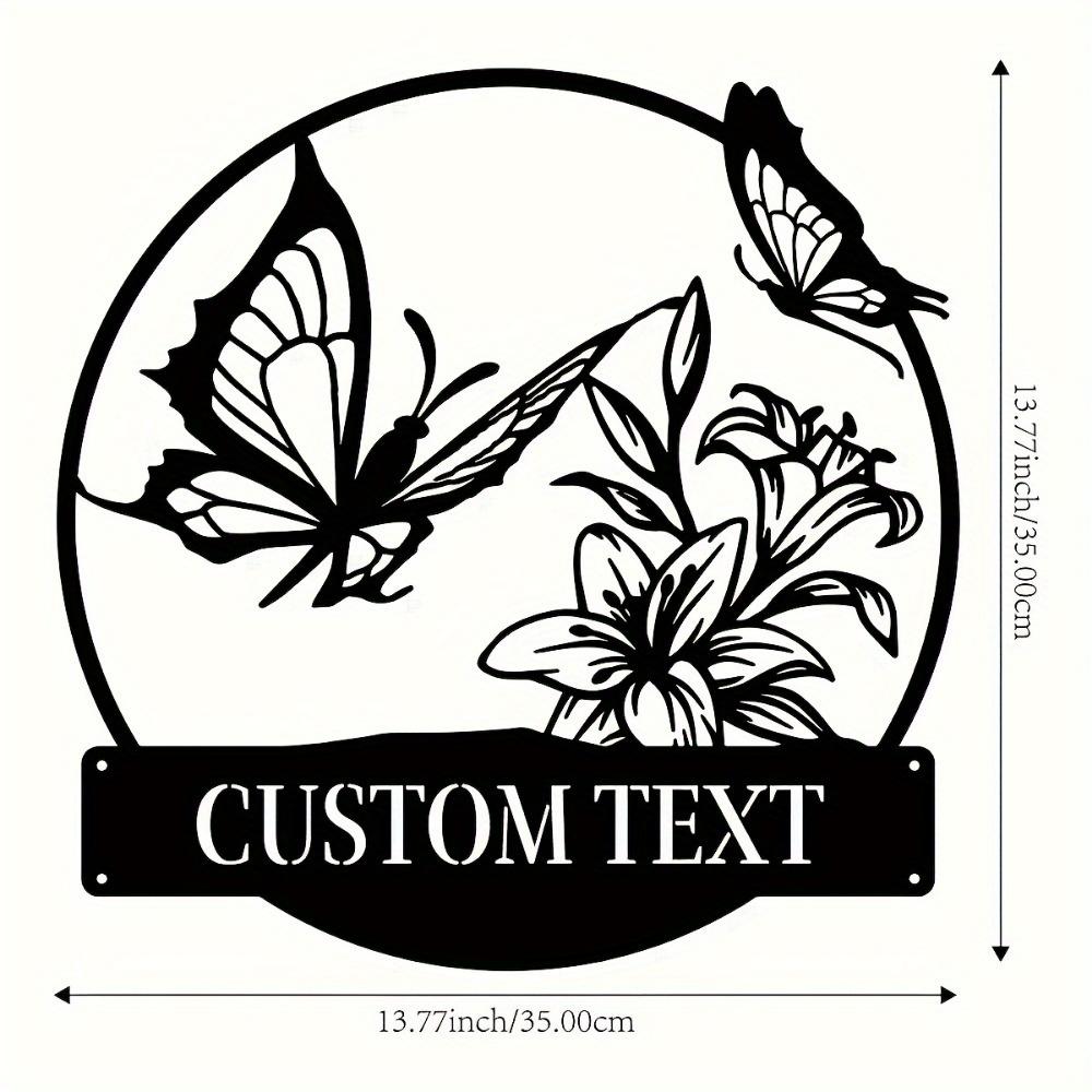 Metal Wall Art Butterfly Lily Design Custom Name Family Sign Contemporary Home Decor Wall Mounted