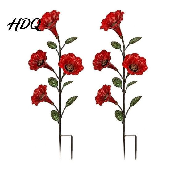 Decorative Garden Accent Red Flower Metal Bird Feeder Backyard Ground Stake Hummingbird Feeder Wildlife Watering Station