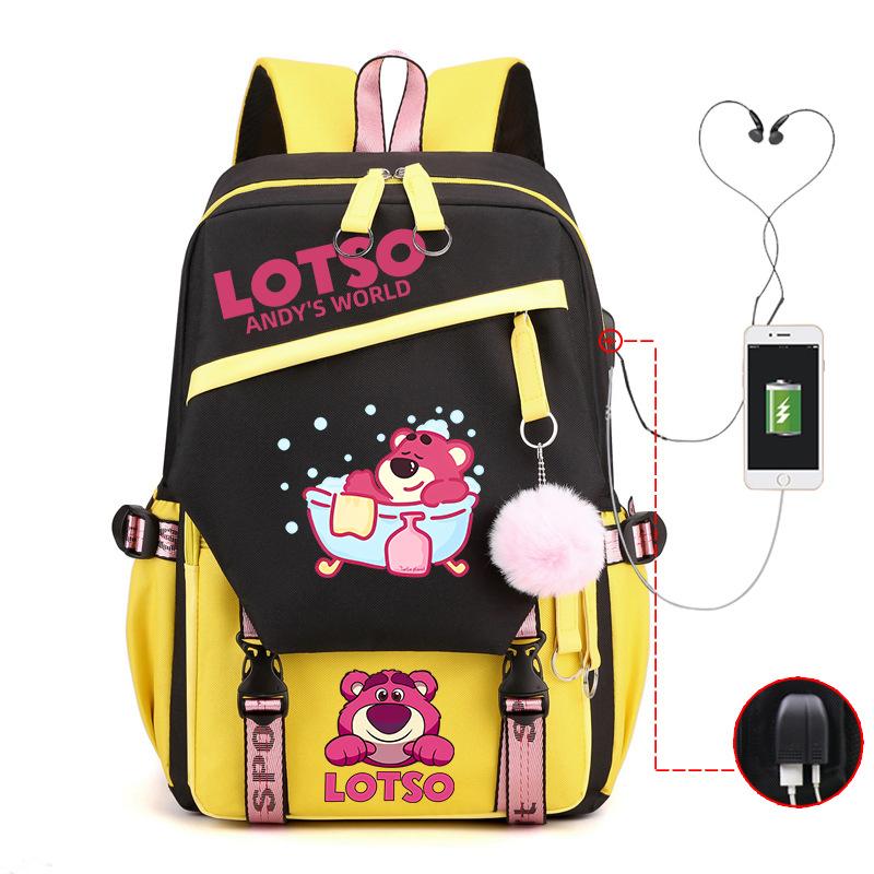 Strawberry Bear Lightweight Ridge Protection Student School Bag Usb Trend Reduction Backpack Campus Leisure