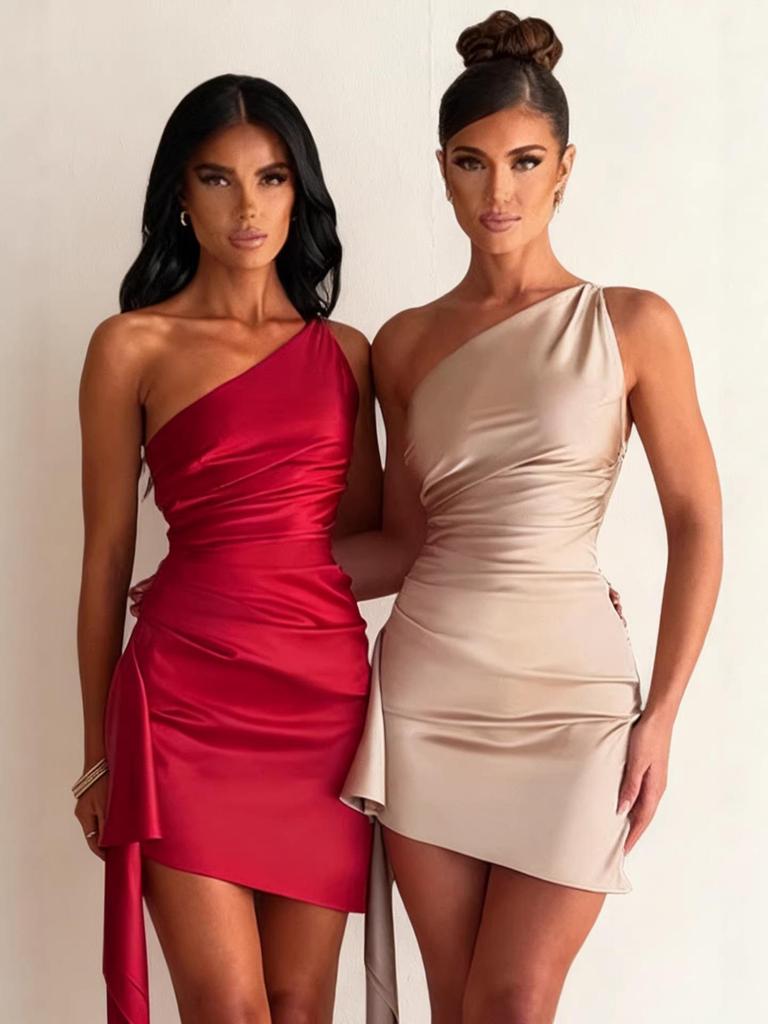 European American Women's Sexy One-Shoulder Slim-Fit Summer Dress