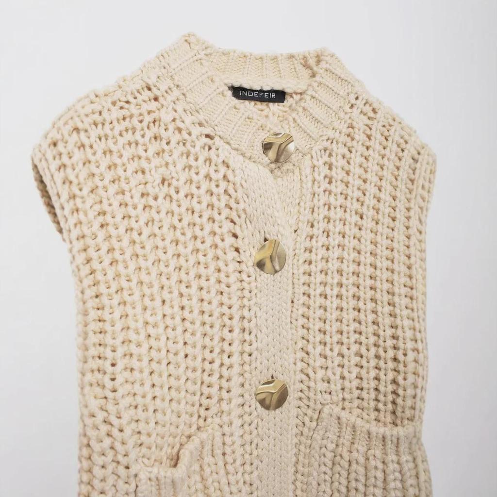 ZA Dámský svetr kardigan s kulatým výstřihem a robustní pleteninou v evropském a americkém stylu 5802113
