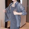 Women Sun Protection Shirt Lapel Long Sleeve Back Lace-up Chiffon Tops Solid Color Single Breasted