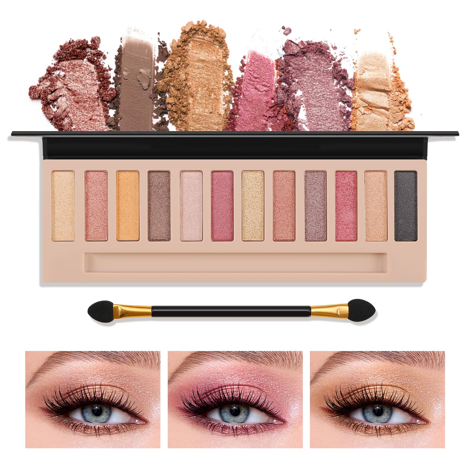 

Кремовые тени для век Booen 12 высокопигментированных цветов с кистью для теней матовые мерцающие тени для макияжа глаз Палетка и зеркало многофункциональные и