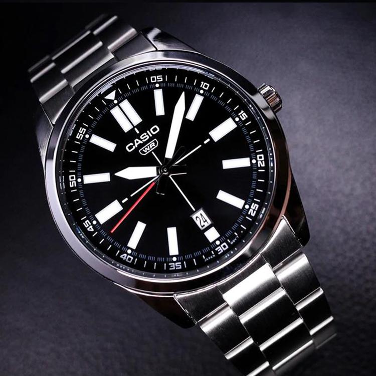 Casio Standard Series Minimalist Fashion Classic Casual Quartz Movement Stainless Steel Strap Men watches Black MTP-VD02D-1E