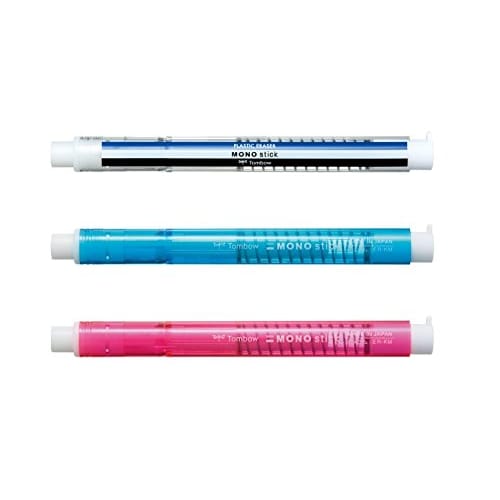 Tombow Pencil Holder Eraser Monostick JCC-121A (Mono) +/B (Blue)/C (Pink) + ER-KM (Eraser) 1 Each of 3 Colors + 5 Erasers Set