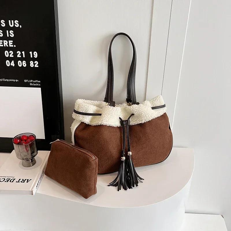 Lässige, modische Umhängetaschen aus Wildlederimitat mit Quastenkordel-Design, exklusive Winter-Taschen mit Luxusgefühl