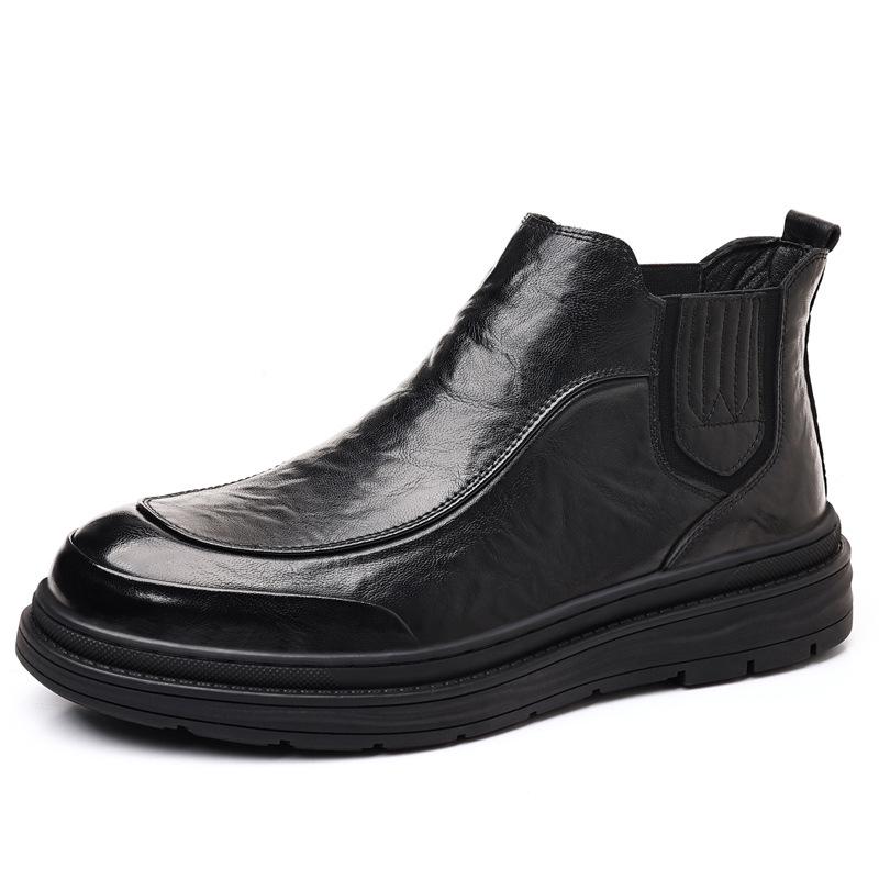 Men's Chelsea Martin Retro Leather Ankle Boots - British Style Mid-Top for Autumn/Winter