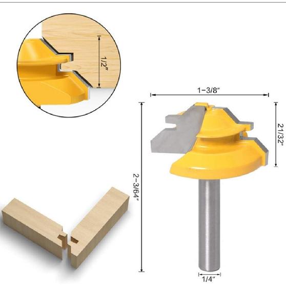 1/4 Inch Shank Router Bit Set, 3PCS Tongue and Groove Router Bits, 45 Degree Joint Router Bits, 3 Teeth T Shaped Wood Milling Cutter Set for