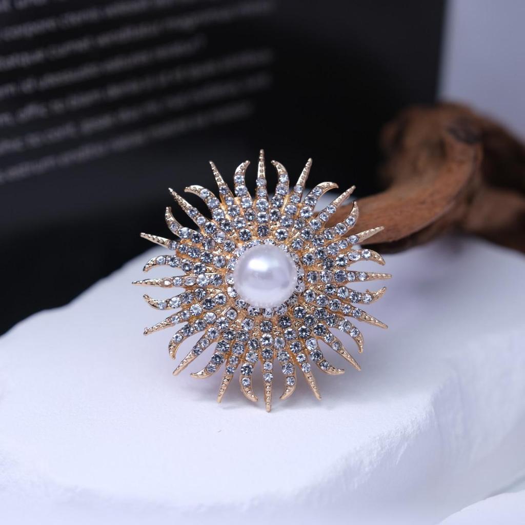 Japanisch & Koreanisch Sonnenblumen Perlen Strass Brosche Corsage – Damen Anti-Exposure Pin für Mantel/Pullover