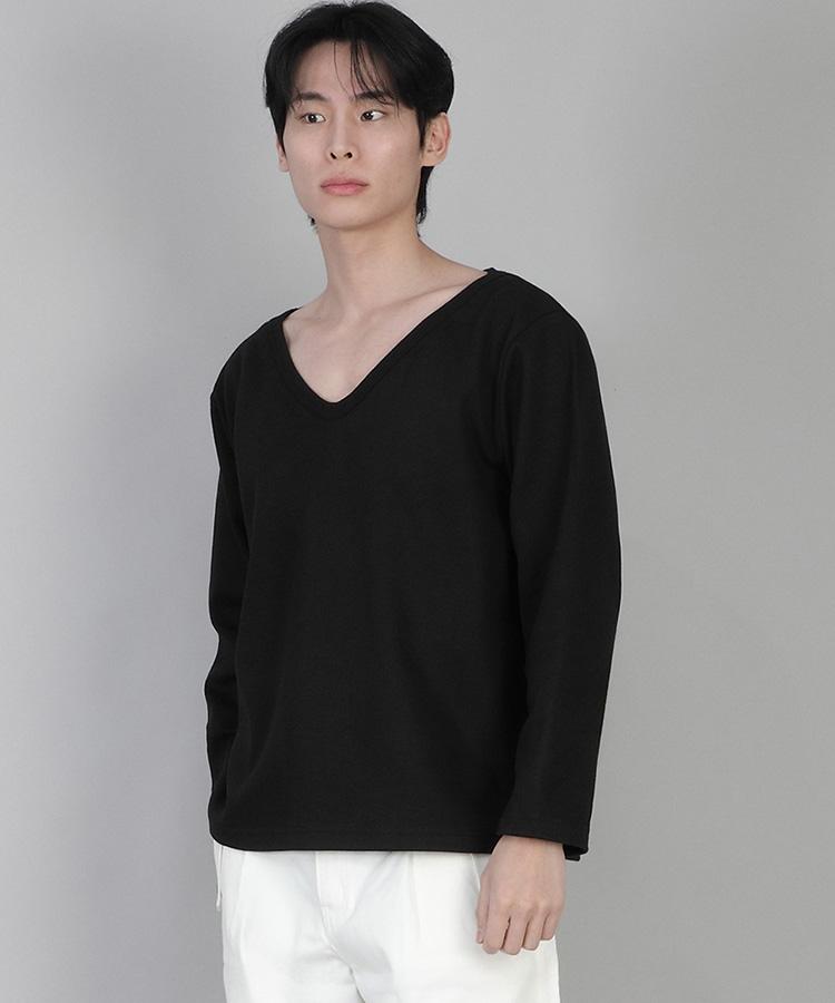 Seinteukeulu Plain Big V-Neck Long Sleeve Tee Bigv-879 Black