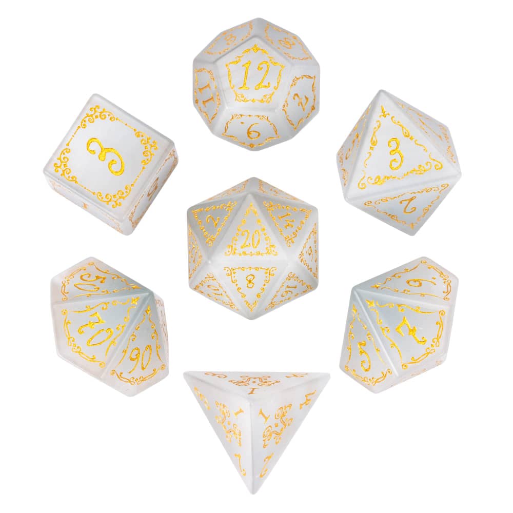 Cusdie Cat's Eye Stone DND Dice Handmade D4-D20 Polyhedral Gemstone Dice Set with Leather Box for Tabletop RPG Collection