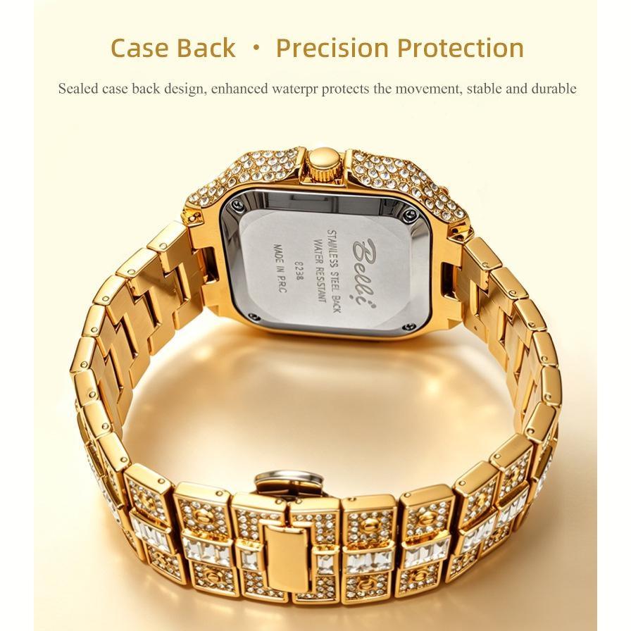 Mens Iced Out Watch Square Full Diamond Quartz Wrist Watch with Luminous Hands Date Waterproof Hip Hop Style