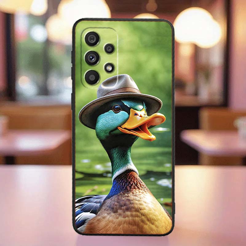 Cartoon Anime Entenmuster für Samsung A41 A35 A34 A33 A32 A25 A24 A23 A21s A06 A05 A04 A03 Note 10 20 Ultra 5G Schwarze Handyhülle
