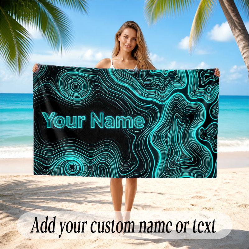 Abstract Geometric Theme Soft Beach Towel Personalized Custom Name Text Towel Portable for Beach Pool Travel