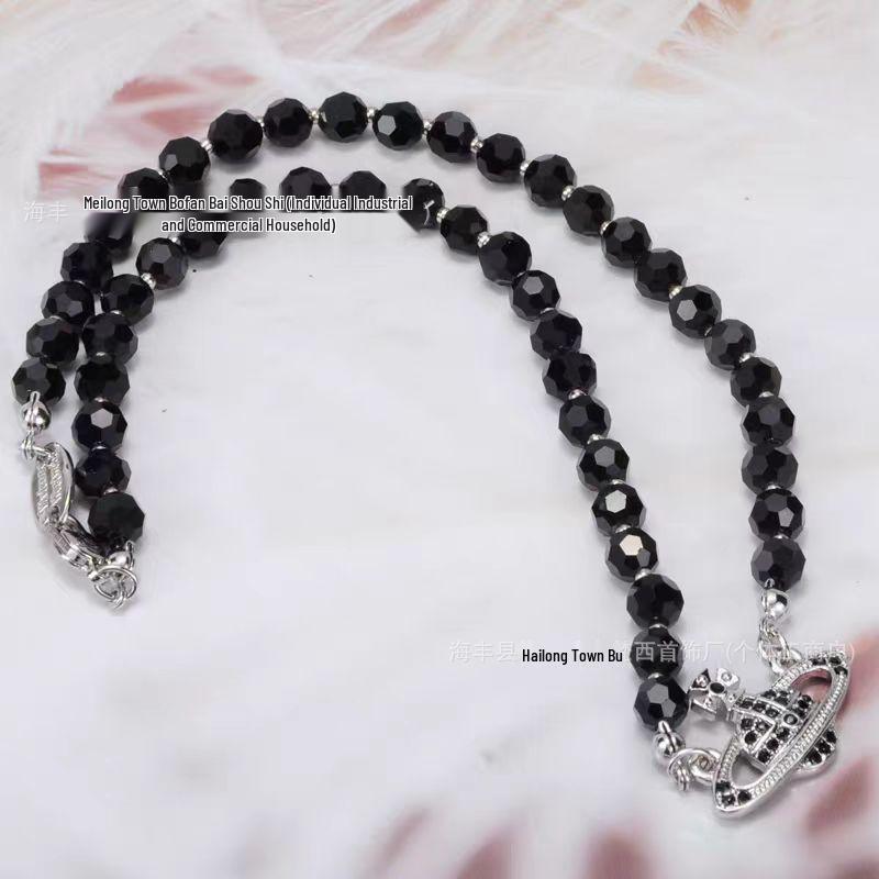 Empress Dowager Saturn Necklace: Punk Black Agate & Diamond Layered Choker for Women