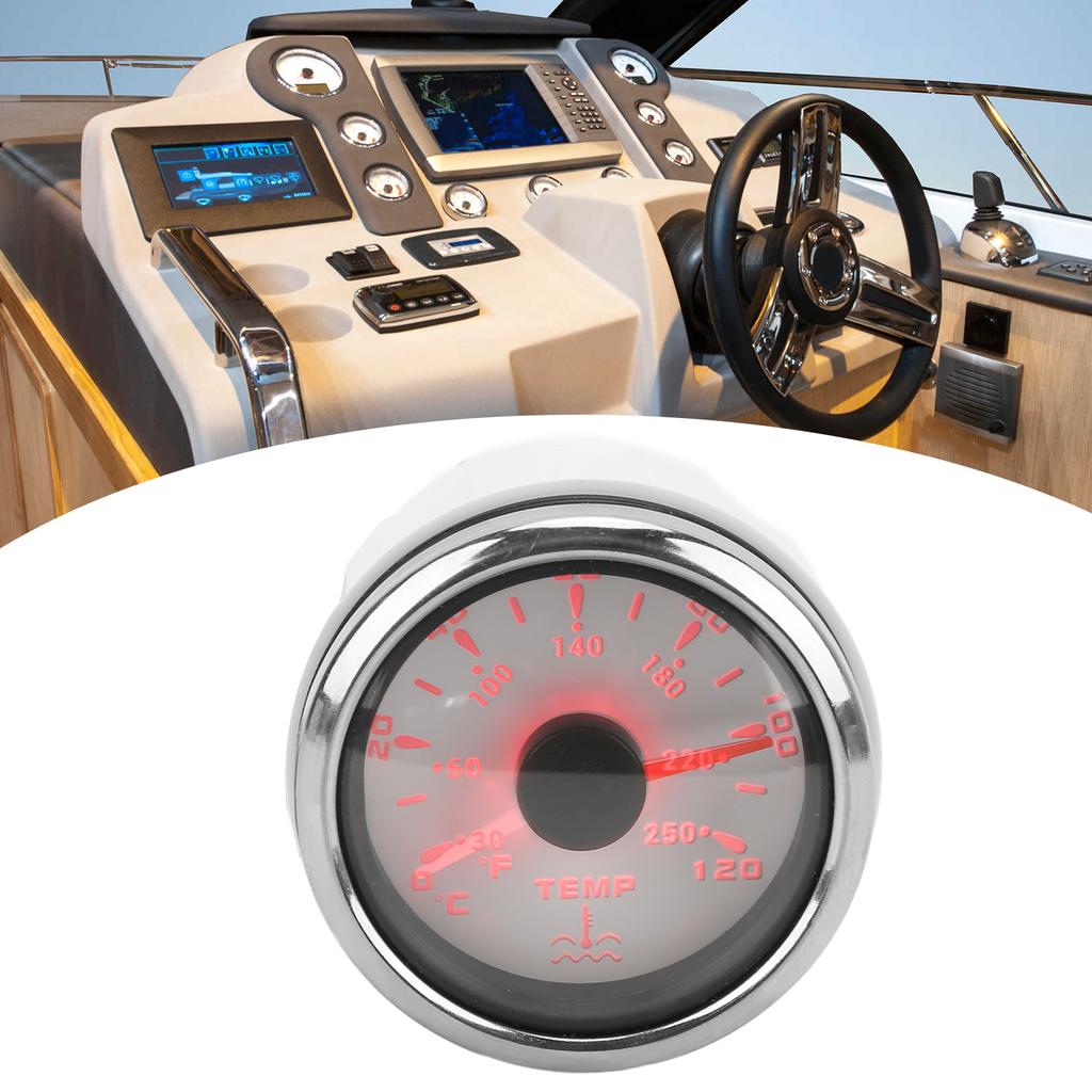 52mm Water Temperature Gauge 7 Colors Backlight IP67 Waterproof 1600‑22 Ohm  Pointer Indication Meter for Boats RVs