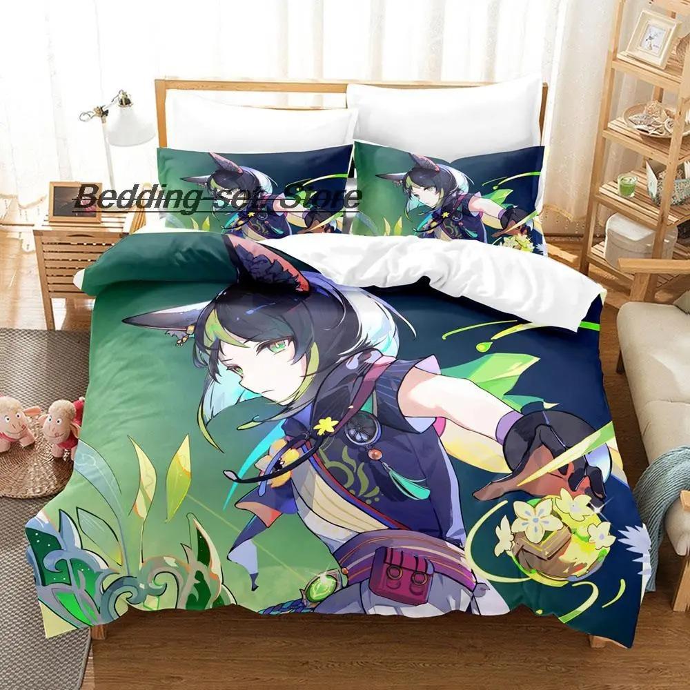 Kawaii Genshin Impact Tighnari Set da letto Singolo Piazza e Mezzo Matrimoniale Queen King Set da letto per camera da letto per adulti e bambini Set copripiumino