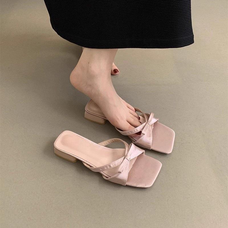 With skirt gentle slippers women's outer wear temperament holiday thick heel square head sandals
