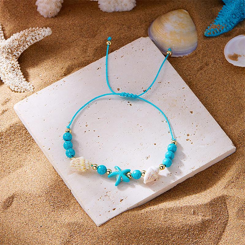 Pulsera Boho de Conchas de Mar Estrella de Mar Para Mujeres Niñas Amuleto de Tortuga Cuerda Tejida Hecha a Mano Cuentas Joyería de Verano Regalos de Playa