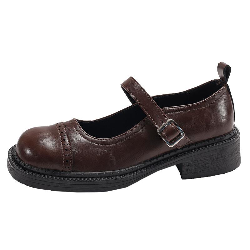 Fekete brit stílusú retro vastag sarkú kis bőr cipő női 2025 új őszi szoknyához passzoló sekély szájú Mary Jane egycipő