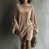 European and American Velvet Turtleneck Loose Dress Women's Long-sleeved Retro Casual Fashion Temperament Commuter Medium and Long Dress