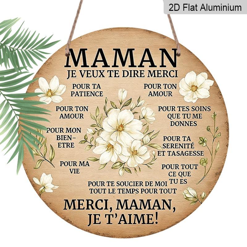 

2D Flat Retro Aluminum Wall Decoration in Various Sizes. Mom, Thank You French Quote. White Jasmine for Expressing Gratitude To Mothers. Ideal for 20*20cm