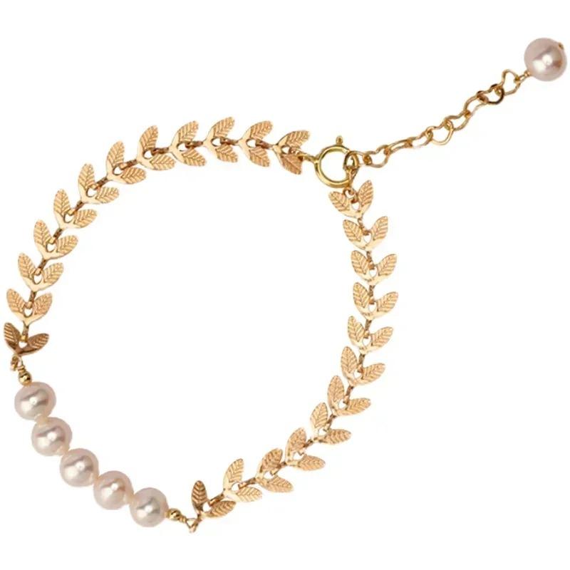 Korean Instagram Design Fashion Versatile Wheat Ear Chain Women's Bracelet Simple and Cold Style Beaded Pearl Style Bracelet