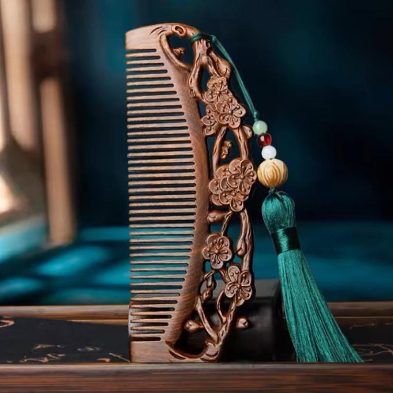 Naturlige sandeltrekammer Massivt tre Utsøkt utskjæring Lotus-kam Antistatisk skjeggkam Håndverk Hårstyling Gave's gave