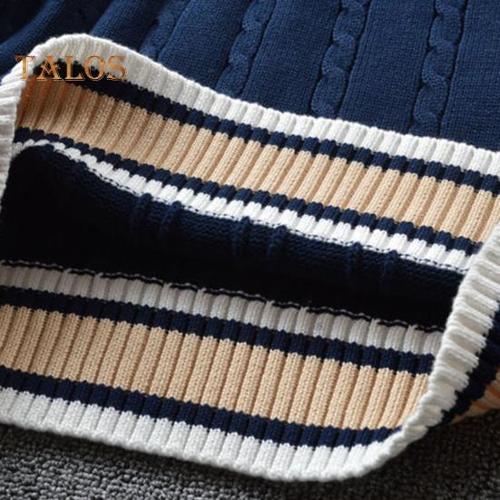 Maglione unisex scollo a V manica lunga coppie uniformi scolastiche vestibilità ampia design color-blocking trama intrecciata stile preppy maglie a maglia
