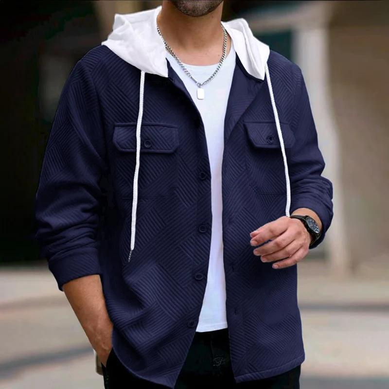 Men's Single Breasted Hooded Outerwear Autumn Long Sleeve Jacket Fashion Pocket Loose Cardigan Coat