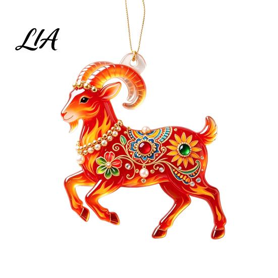 Gift for Holiday Season 2D Acrylic Goat Christmas Tree Pendant, Keychain Bag Charm, Cute Sheep Rearview Party Decor Mirror Hanging Ornament