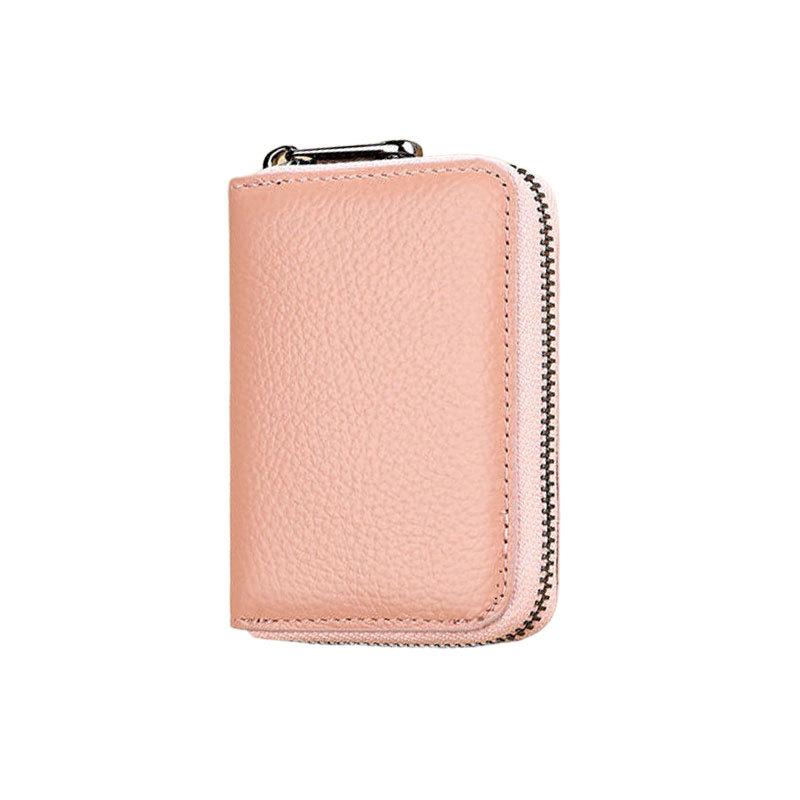 

Unisex Minimalist RFID Blocking Card Holder Wallet With Zipper Coin Pocket Slim Credit Card Case For Men Women Small Purse розовый