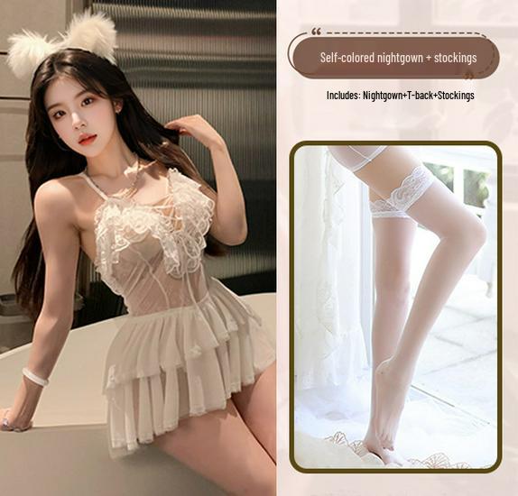 Meinaier Temptation Lace Camisole Nightdress: Sexy, See-Through, Cutout Design with Tie-Up Closure