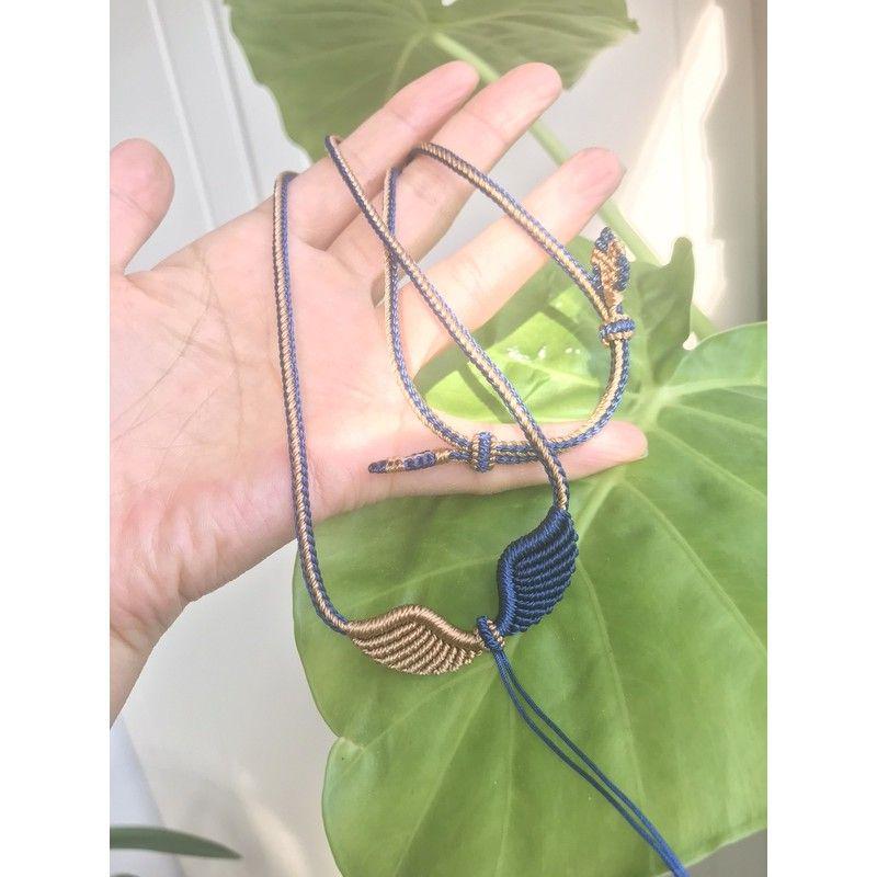 Handmade Angel Wings Woven Pendant Necklace with Rope Lanyard