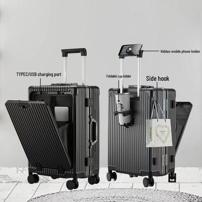 Multi-Purpose Business Trolley Suitcase with Laptop Compartment and Cup Holder