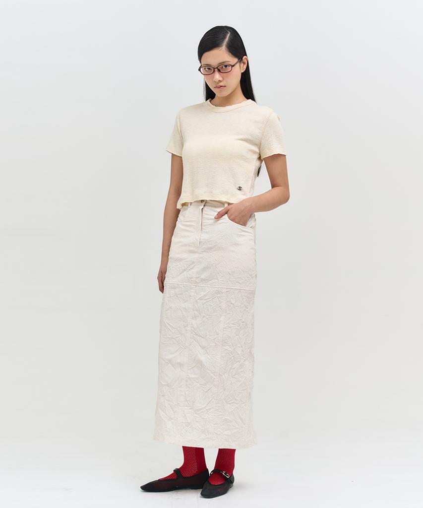 Editeom Crinkle Split Skirt - Ivory