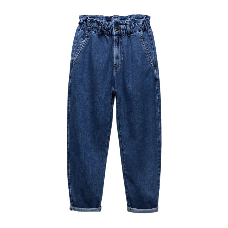 

Autumn Retro Elastic High Waist Paper Bag Denim Deep Blue M