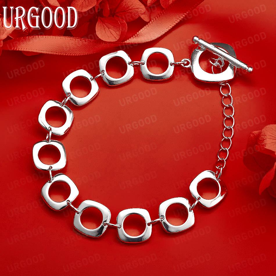 925 Sterling Silver Circle Bracelet Fashion Jewelry Gift 20CM