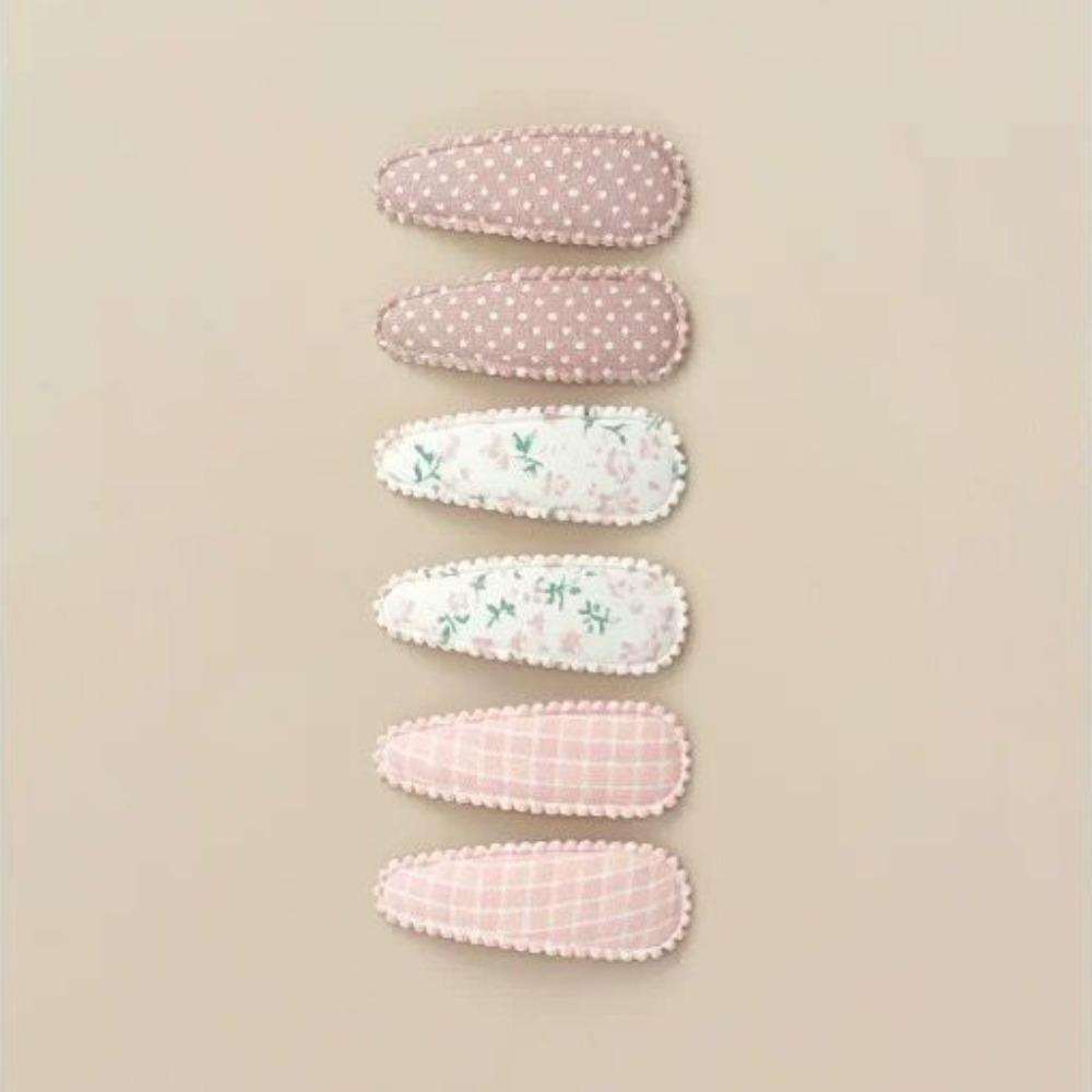 

6 Pcs/Set 2inch Baby Hair Clips Floral Print Lace Embroidery Snap Clips Handmade Cotton Plaid Hair Clamp Pins for Baby Girl