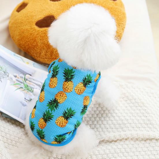 Vestă pentru câini cu gât rotund, imprimeu cu ananas, fără mâneci, respirabile, de vară, cămăși pentru cățeluși