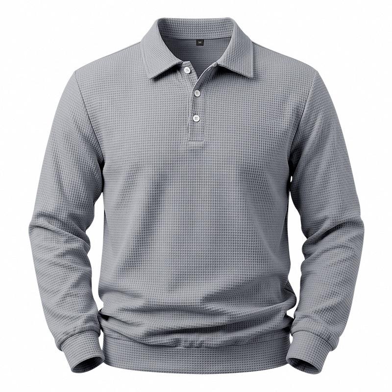 Men S Long Sleeve Waffle Knit Polo Shirt Loose Fit